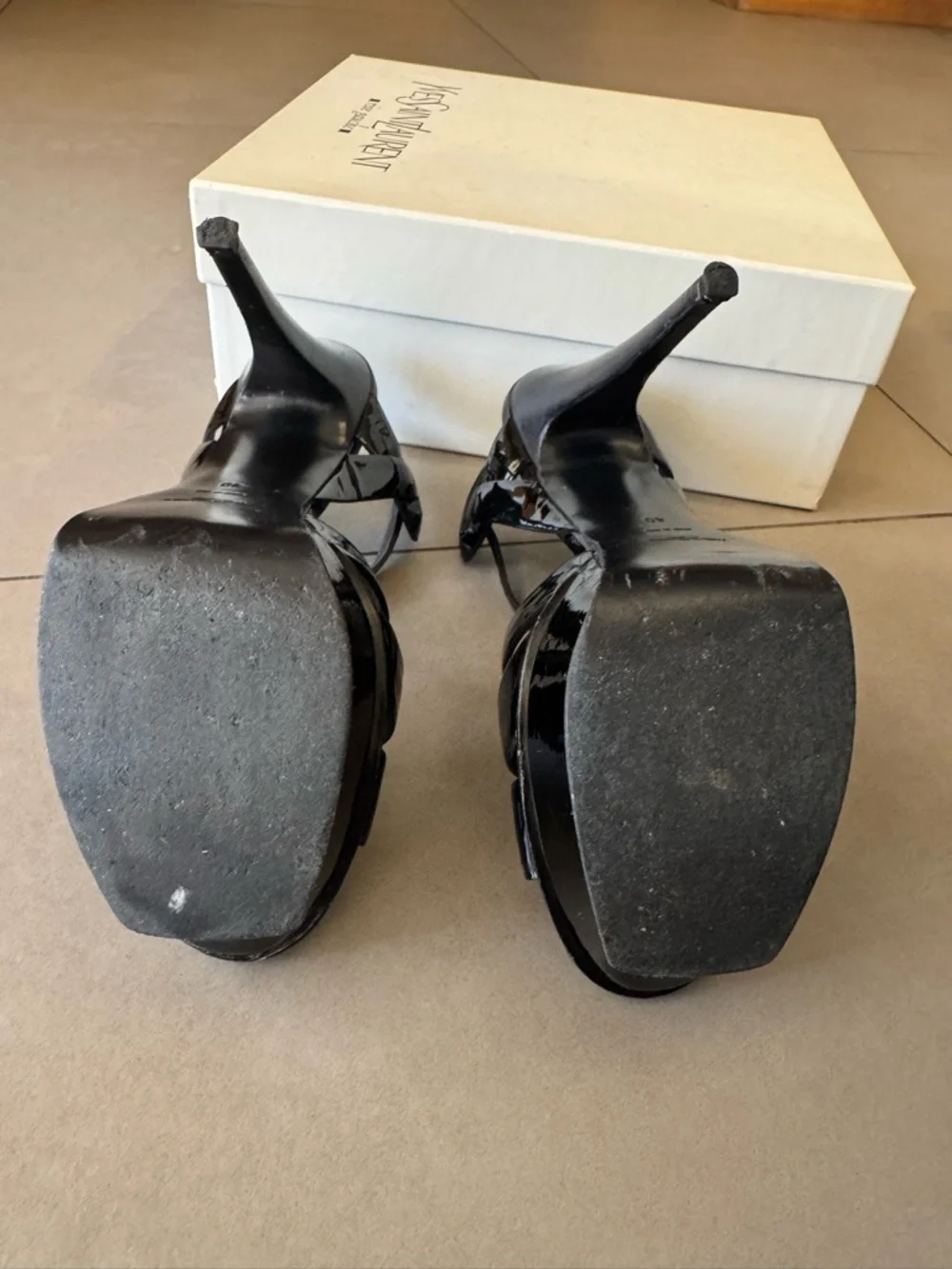 Saint Laurent Tribute Platform Sandals Black Patent Size 9 - Picture 6 of 7